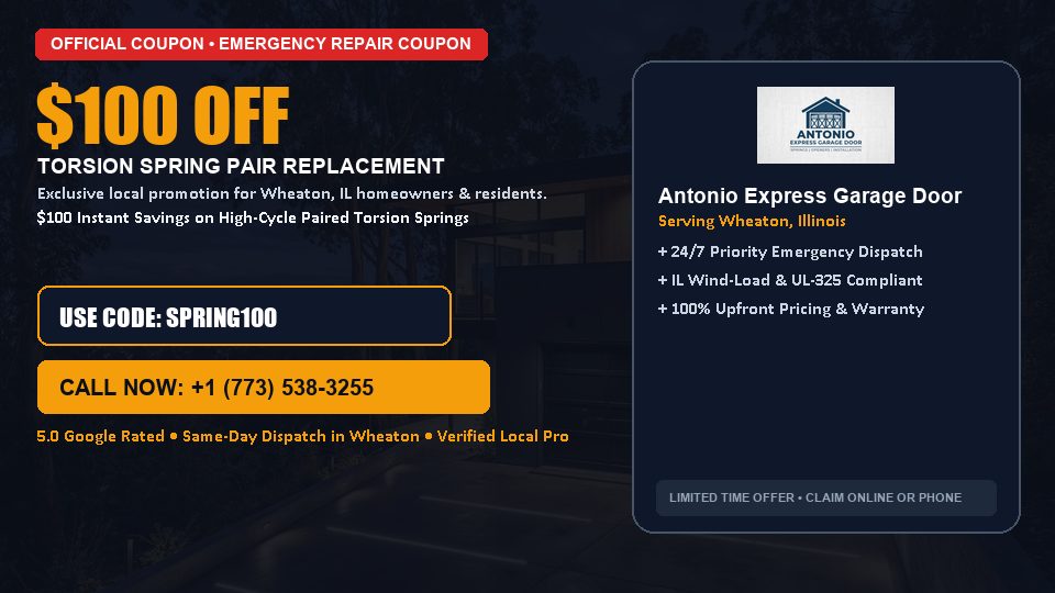 Antonio Express Garage Door $100 OFF Dual Torsion Spring Replacement in Wheaton, IL